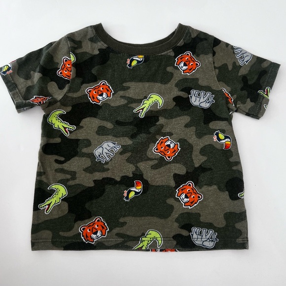 Kids Animal Print T-Shirt short sleeve camo with tiger parrot elephant alligator - Picture 1 of 5